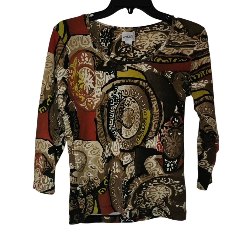 Chico's Multicolored Blouse Size 0 (4) - Picture 2 of 6